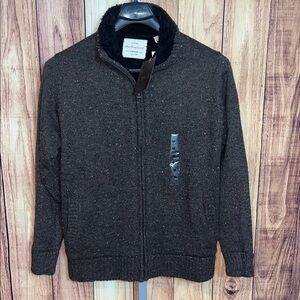 Weatherproof Espresso Tweed Zip Up Sweater Full-Length Zipper